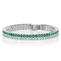 Italo Double Row Emerald & White Sapphire Tennis Bracelet For Women