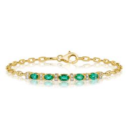 Italo Golden Oval Cut Emerald Sapphire Chain Bracelet