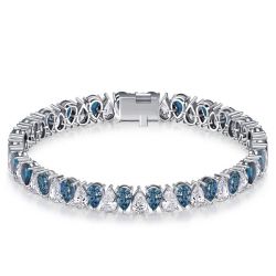 Italo Pear Shaped Blue Topaz Tennis Silver Bracelet