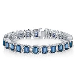 Italo Blue Topaz Emerald Cut Tennis Bracelet In Sterling Silver