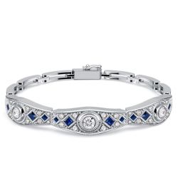 Italo Art Deco Blue & White Sapphire Tennis Bracelet For Women