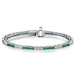 Italo Channel Set Asscher Cut Emerald Sapphire Tennis Bracelet