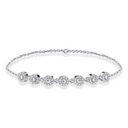 Italo Halo White Sapphire Round Cut Chain Bracelet For Women