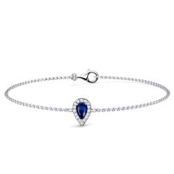 Italo Halo Blue Sapphire Pear Cut Chain Bracelet For Women