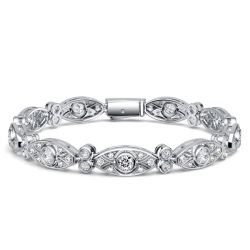 Italo Antique Round Cut White Sapphire Tennis Bracelet For Women