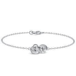 Italo Bezel Set Twin Stone Heart Cut Chain Bracelet For Women