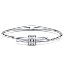 Italo Solid White Sapphire Round Cut Latch Bangle Bracelet For Women