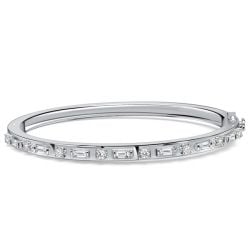 Italo Baguette & Round Cut White Sapphire Bangle Bracelet For Women