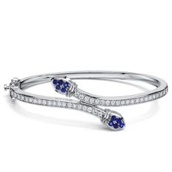 Italo Bypass Snake Design White & Blue Sapphire Bangle Bracelet For Women
