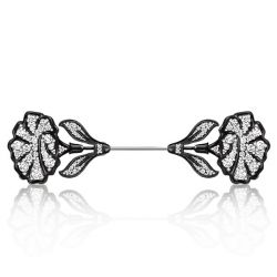 Italo Flower Design Black Jabot Brooch For Women