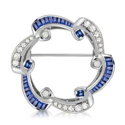 Vintage Blue Sapphire Wreath Silver Brooch For Women