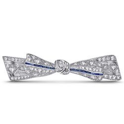 Italo Vintage Blue & White Milgrain Bow Silver Brooch For Women