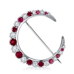 Antique Ruby Cresent Sterling Silver Brooch For Women