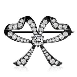 Black Vintage Round Cut Bow Brooch For Women