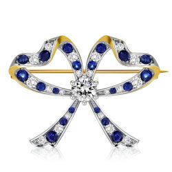Vintage Blue & White Round Cut Bow Brooch For Women