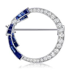 Italo Antique Blue Sapphire Circle Bow Silver Brooch For Women