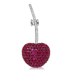 Italo Ruby Sapphire Round Cut Cherry Brooch For Women