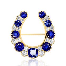 Golden White & Blue Sapphire Vintage Brooch Horseshoe Brooch