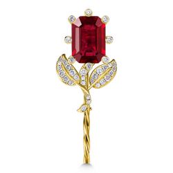 Ruby Sapphire Emerald Cut Flower Stick Pin Brooch Vintage