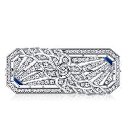 Italo Art Deco White Sapphire Floral Brooch For Women