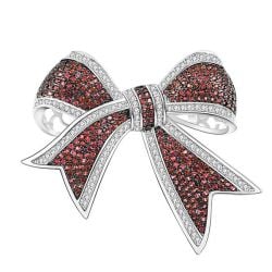 Italo Two Tone Micro Pave Garnet Bow Design Bow Brooch For Women