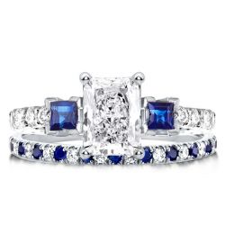 Italo Blue Sapphire Engagement Rings Sets 3 Stone Ring Sets