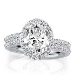 Halo Bypass Oval Cut White Sapphire Bridal Set