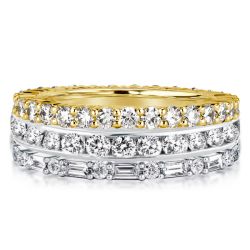Two Tone Eternity Round & Baguette Cut Stackable Band Set