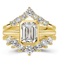Golden Bezel Emerald 3PC Wedding Set