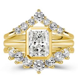 Golden Bezel Radiant Cut 3PC Wedding Set