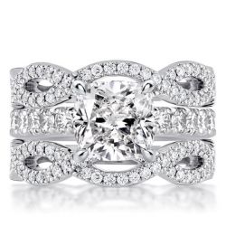 Twist Cushion Cut Bridal Set 3PC Wedding Set