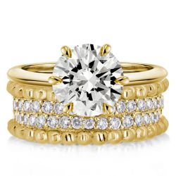 Solitaire Yellow Gold Rope Design Cocktail Round Cut Bridal Set