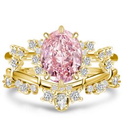 Golden Oval Cut Pink Topaz Ring Set In Sterling Silver