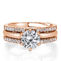 Rose Gold Round Cut Inset Guard Enhancers Engagement Rings Sets