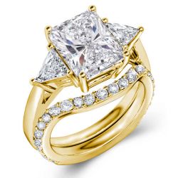 Radiant Cut Three Stone Bridal Set Engagement Ring Set