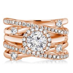 Rose Gold Halo Round Cut Engagement Rings Sets For Women