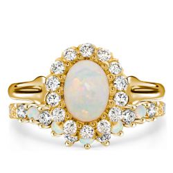 Italo Halo Opal Ring Set Opal Engagement Rings Sets Bridal Set