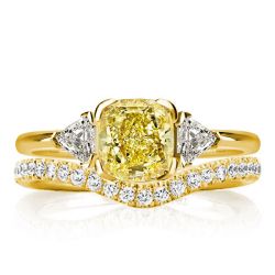 Italo Yellow Topaz Cushion Cut Three Stone Bridal Set