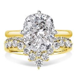 Two Tone Solitaire Cushion Cut Engagement Rings Sets Bridal Set