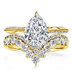 Golden Pear Cut Unique Engagement Rings Sets Bridal Set