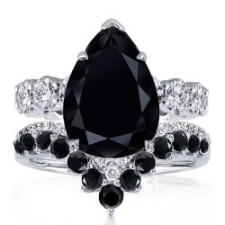 Italo Pear Cut Black Sapphire Bridal Set Black Wedding Sets