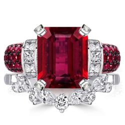Italo Ruby Emerald Cut Vintage Engagement Rings Sets Bridal Set