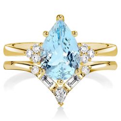 Golden Pear Cut Aquamarine Engagement Rings Sets Bridal Set