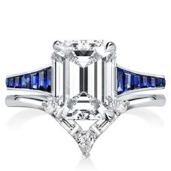 Italo Classic Blue Emerald Cut Engagement Rings Sets