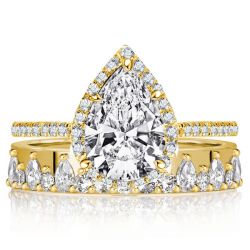 Italo Pear Cut Halo Engagement Ring Set Wedding Set