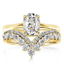 Italo Golden Solitaire Cushion Cut Bridal Set With Hidden Halo