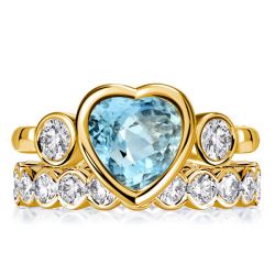 Italo Heart Cut Aquamarine Wedding Rings For Women Bridal Set