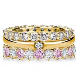 Italo Golden Round Cut White & Pink Stone Stackable Band Set