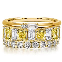 Italo Two Tone Radiant Cut Yellow & White Sapphire Stackable Band Set