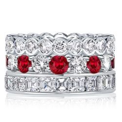 Italo Round & Asscher Cut White & Garnet Stackable Band Set